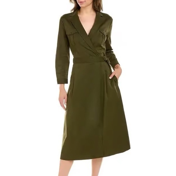 J. McLaughlin Dresses & Skirts - J.McLaughlin Nikita olive green wrap belted utility midi dress size M
